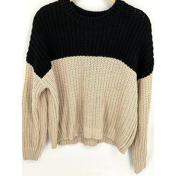 Anthropology Miou Muse Women's Two-Tone Chunky Knit Sweater Black & Beige Small‎ - Picture 2 of 8